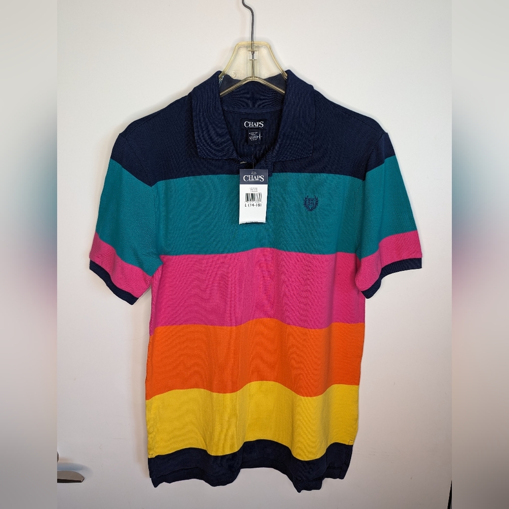 CHAPS COLOR-BLOCK POLO T-SHIRT 14-16 L
